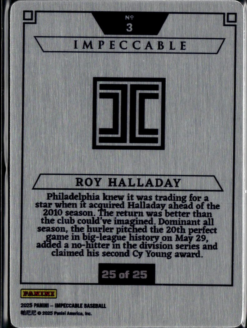 Roy Halladay 2025  Impeccable Stainless Stars Purple 25/25 Philadelphia Phillies