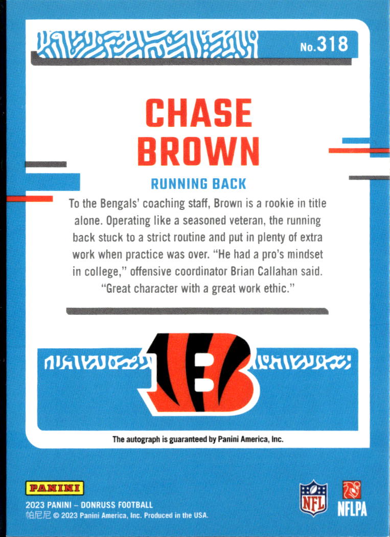 Chase Brown 2023 Donruss Rated Rookie Auto Autograph Green RC Cincinnati Bengals