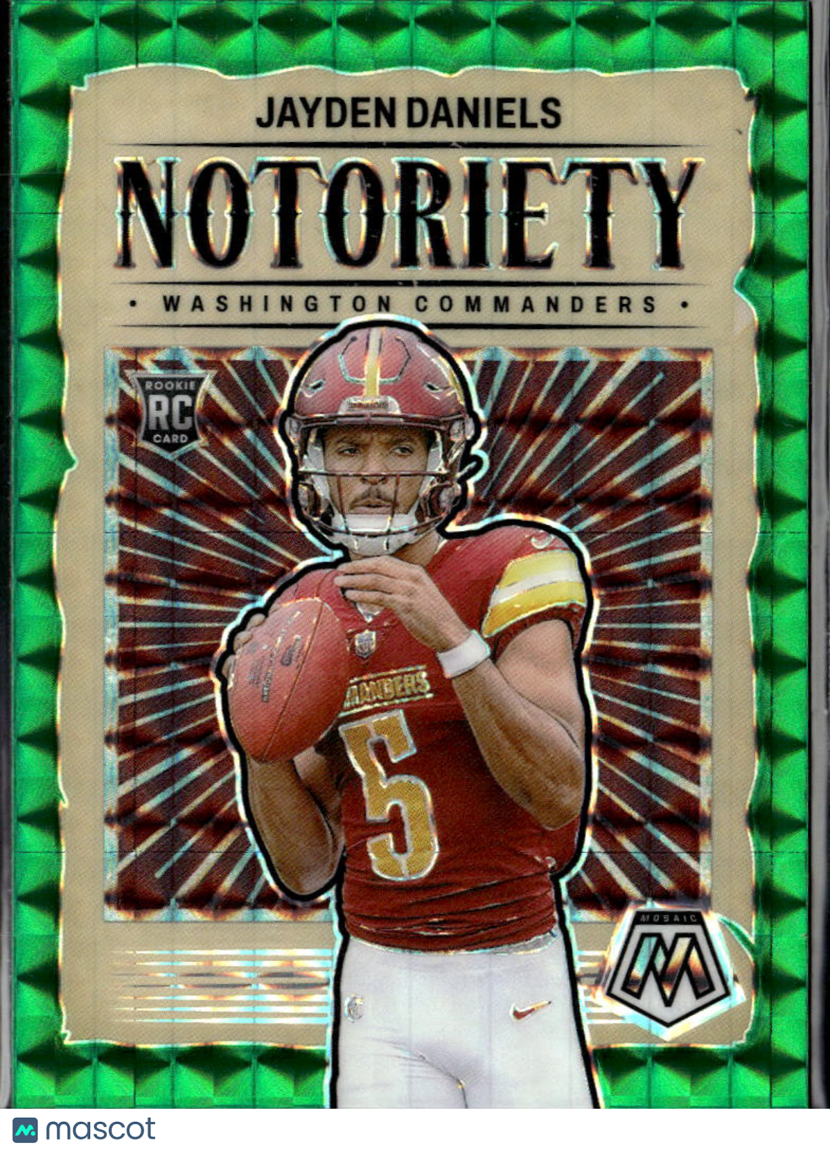 Jayden Daniels 2024 Mosaic Notoriety RC Green Prizm Rookie Washington Commanders
