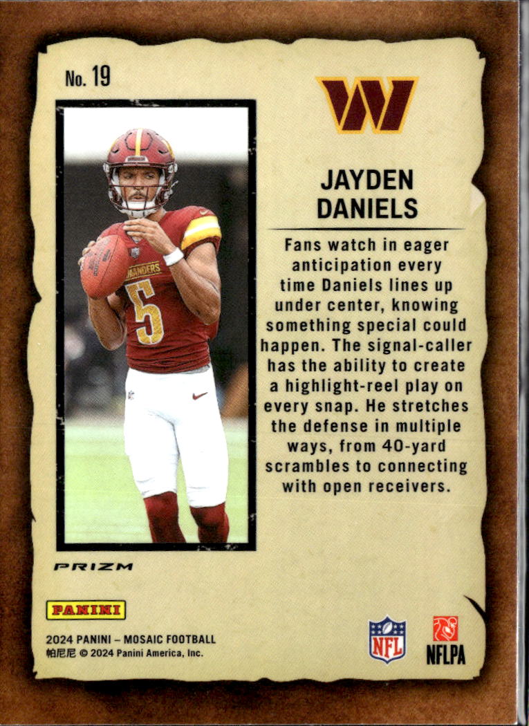 Jayden Daniels 2024 Mosaic Notoriety RC Green Prizm Rookie Washington Commanders