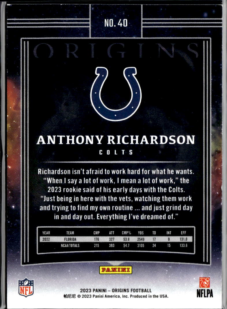 Anthony Richardson 2023 Origins Teal Rookie RC 44/50 Indianapolis Colts