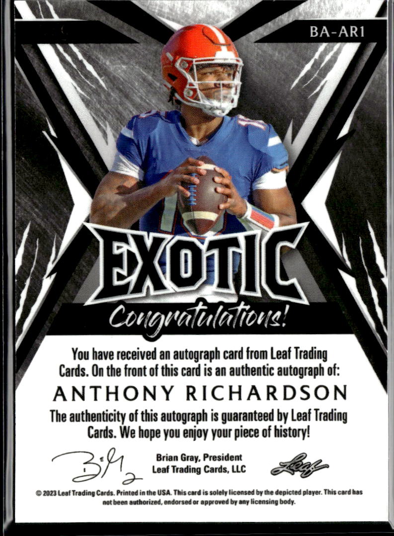 Anthony Richardson 2023 Leaf Exotic Auto Autograph RC Florida Gators Colts 5/9