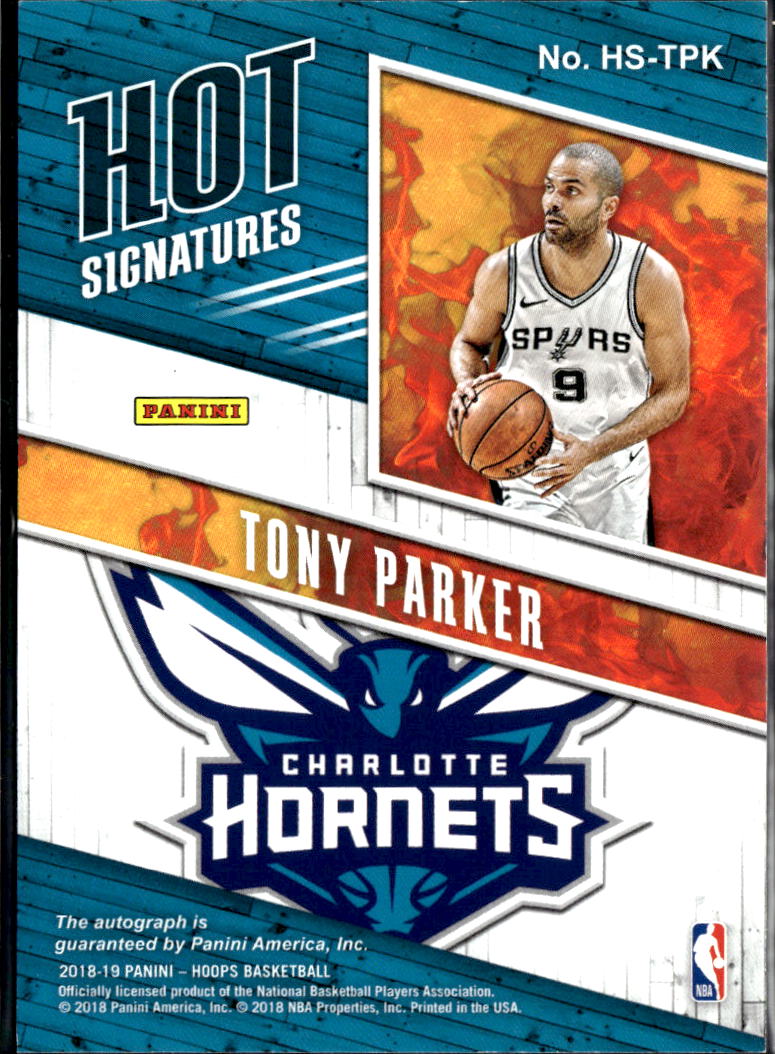 Tony Parker 2018-19 NBA Hoops Hot Signatures Auto Autograph Spurs Hornets