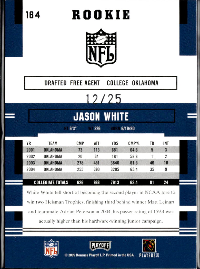 Jason White 2005 Playoff Prestige Black Xtra Points RC Oklahoma Sooners 12/25