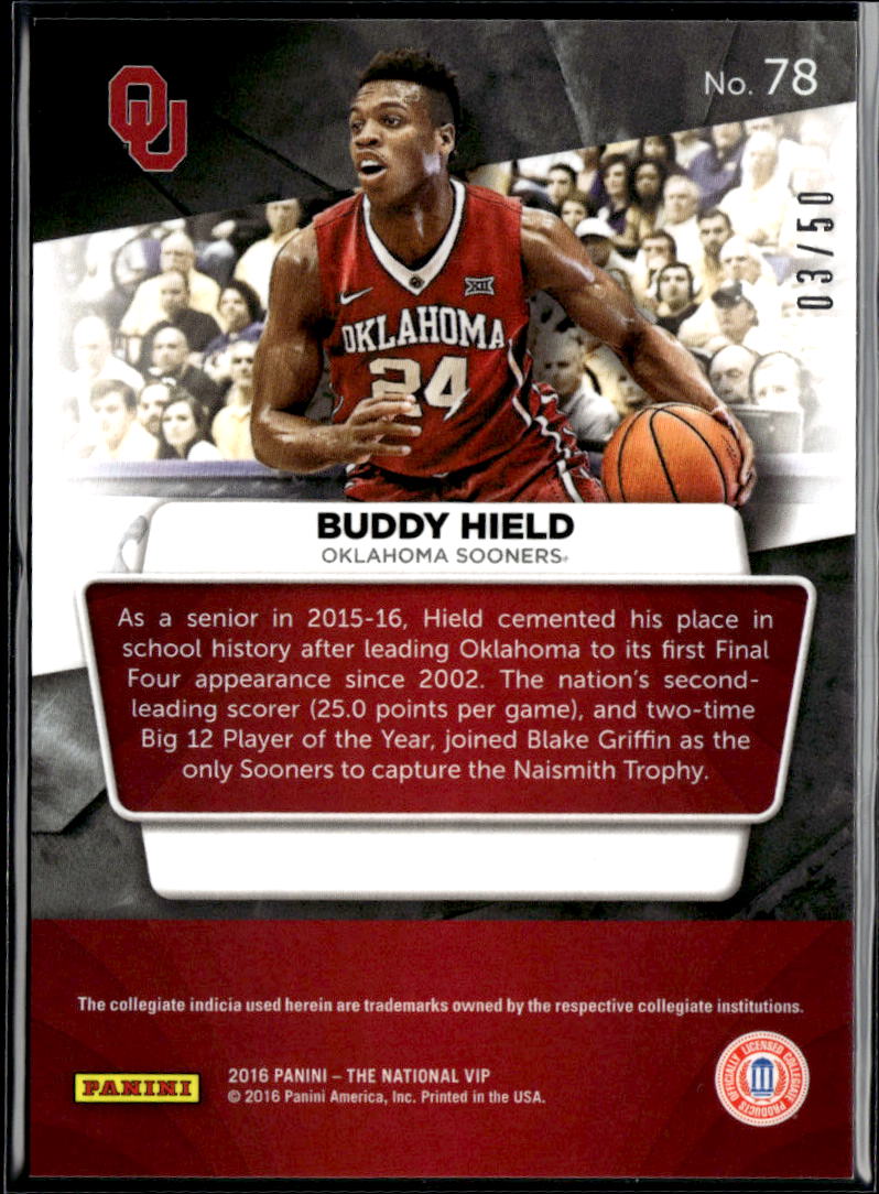 Buddy Hield 2016 Panini The National VIP Purple Pulsar RC 3/50 Oklahoma Sooners
