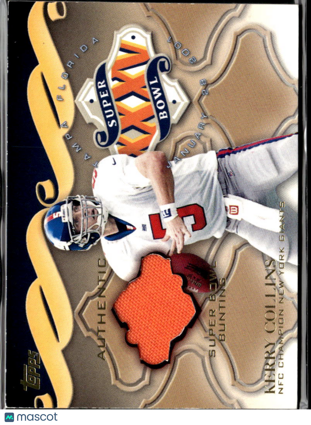 Kerry Collins 2001 Topps Game Used Super Bowl Bunting Patch New York Giants