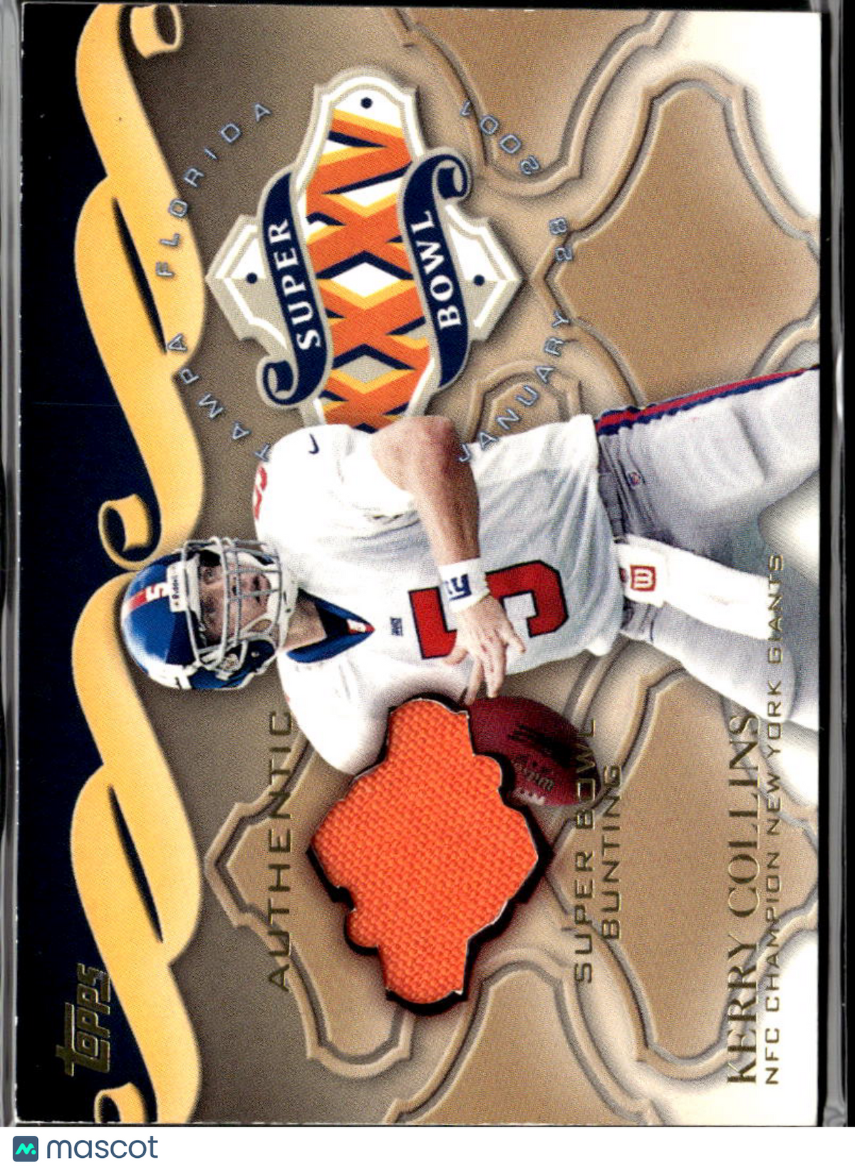 Kerry Collins 2001 Topps Game Used Super Bowl Bunting Patch New York Giants