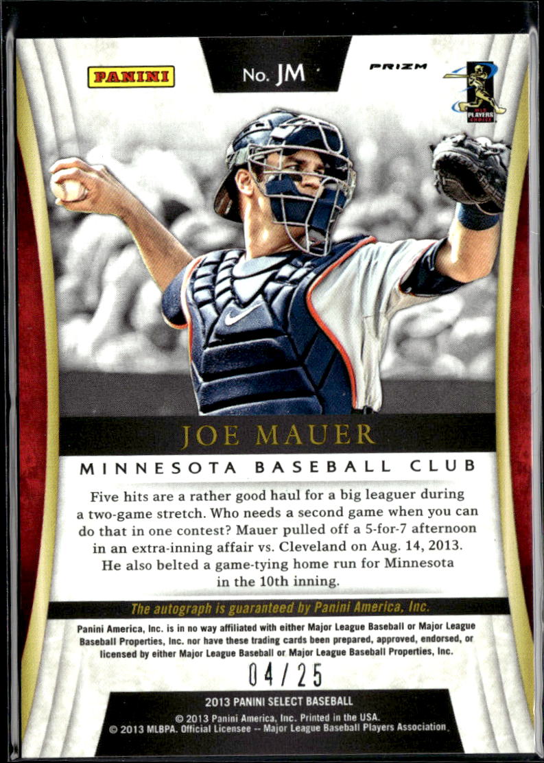 Joe Mauer 2013 Select Signatures Auto Autograph 4/25 Minnesota Twins