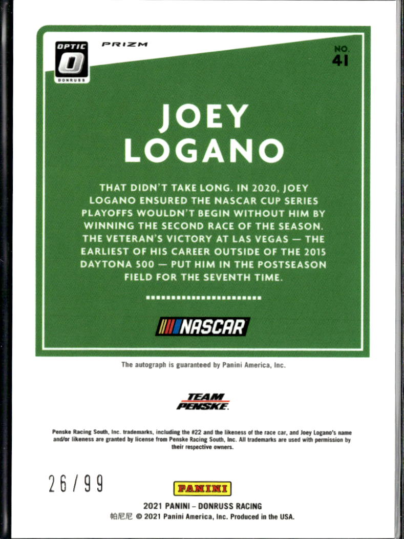 Joey Logano 2021 Optic Holo Auto Autograph NASCAR Team Penske