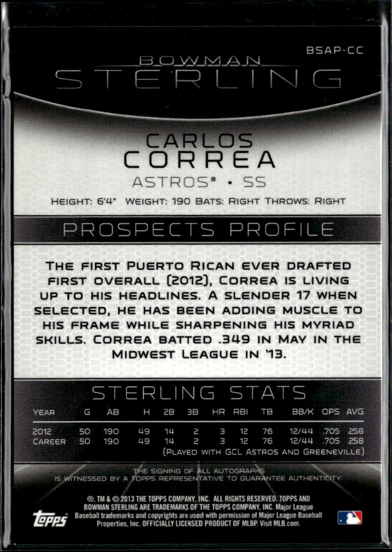 Carlos Correa 2013 Bowman Sterling Auto Autograph RC Houston Astros