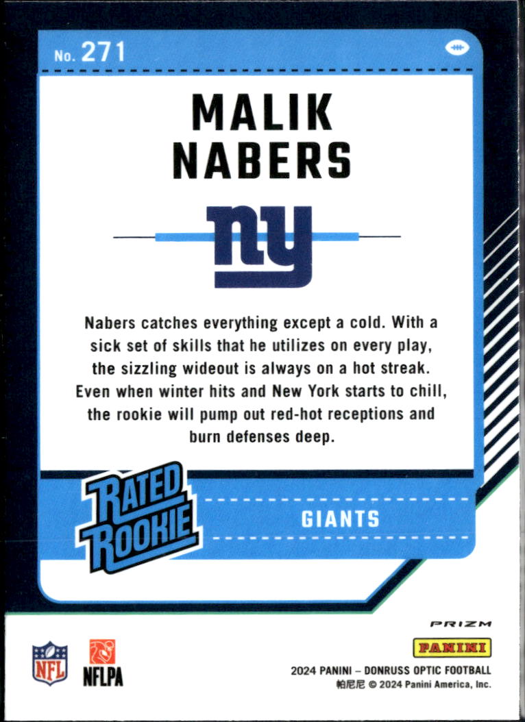 Malik Nabers 2024 Optic Rated Rookie Silver HOLO Prizm RC New York Giants