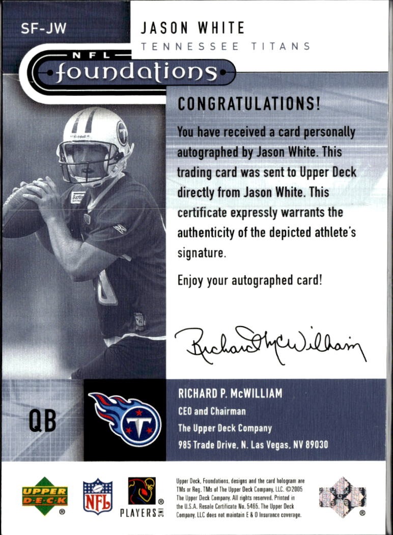 Jason White 2005 Upper Deck Foundations Auto Autograph RC Sooners Titans