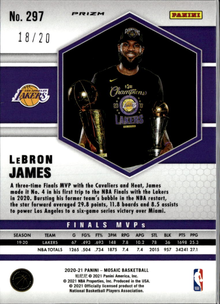 LeBron James 2020-21 Mosaic Finals MVP Pink Prizm 18/20 Los Angeles Lakers