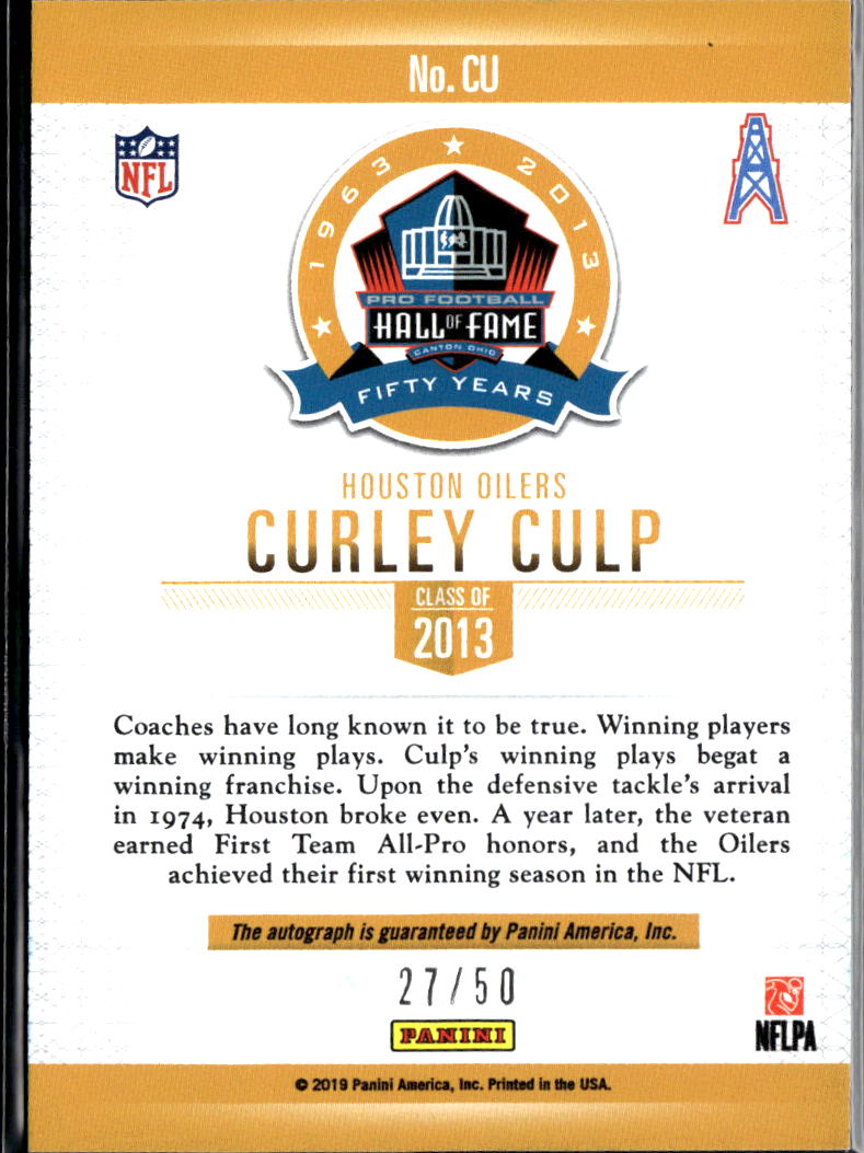 Curley Culp 2019 Panini Hall of Fame Auto Autograph 27/50 Houston Oilers
