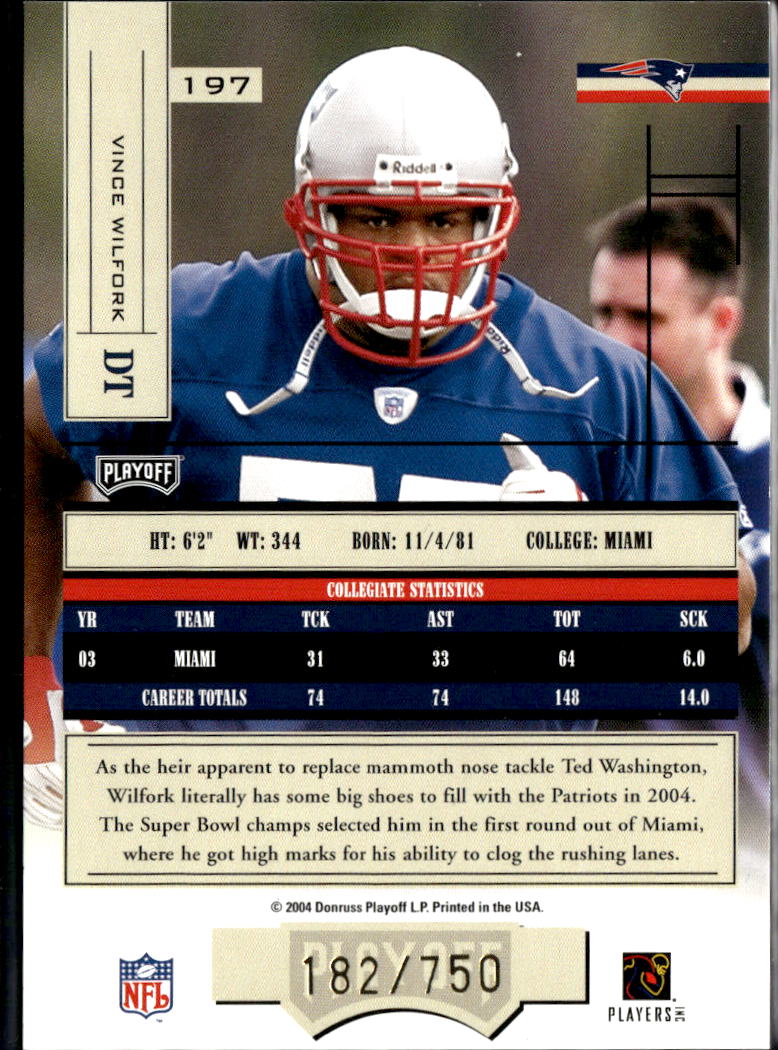 Vince Wilfork 2004 Playoff Absolute Rookie RC 182/750 New England Patriots