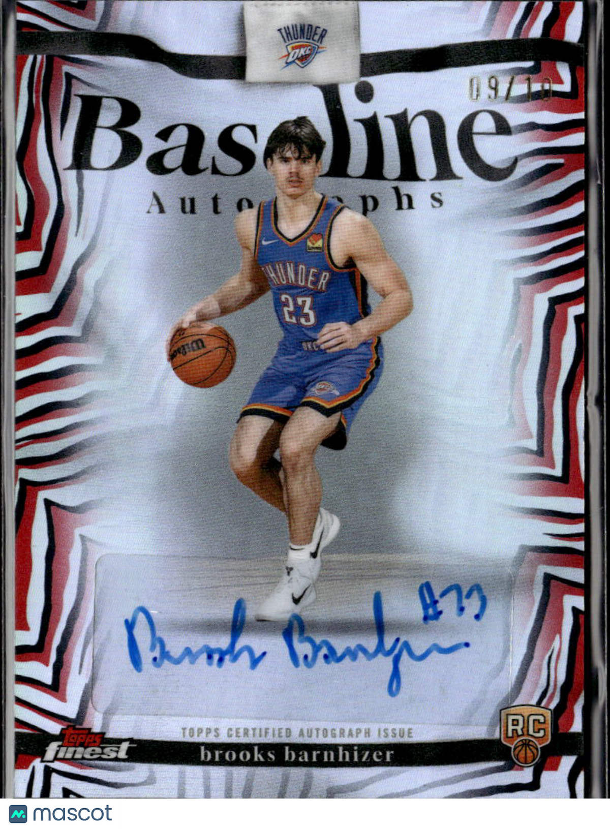 Brooks Barnhizer 2025 Topps Finest Auto Autograph RED 9/10 Oklahoma City Thunder