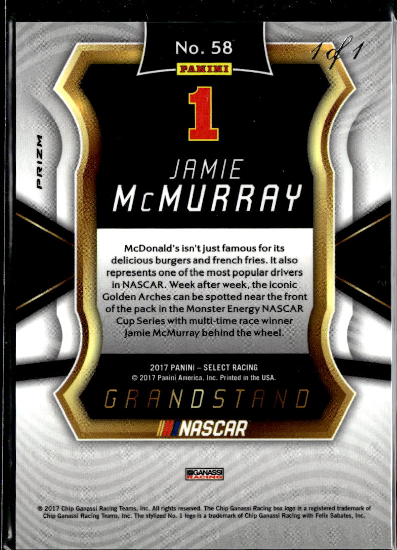 Jamie McMurray 2017 Select Racing Grandstand Prizm 1/1 NASCAR