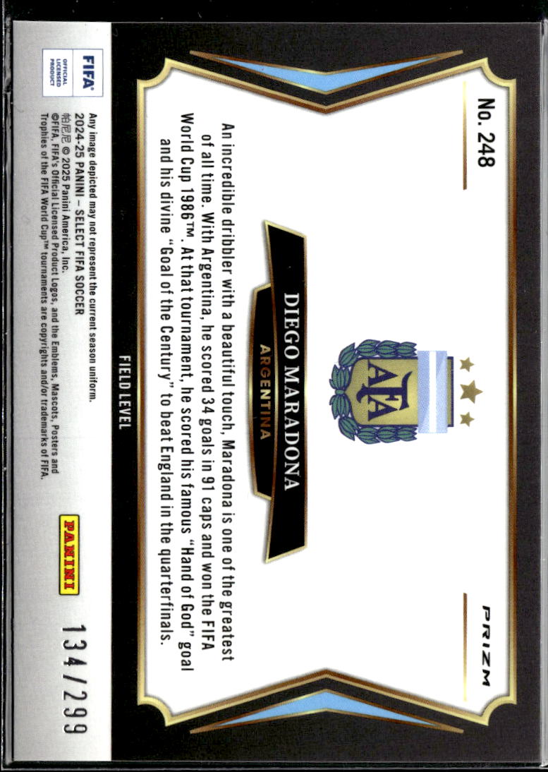 Diego Maradona 2025 Select FIFA Field Level Pink Prizm 134/299 Argentina