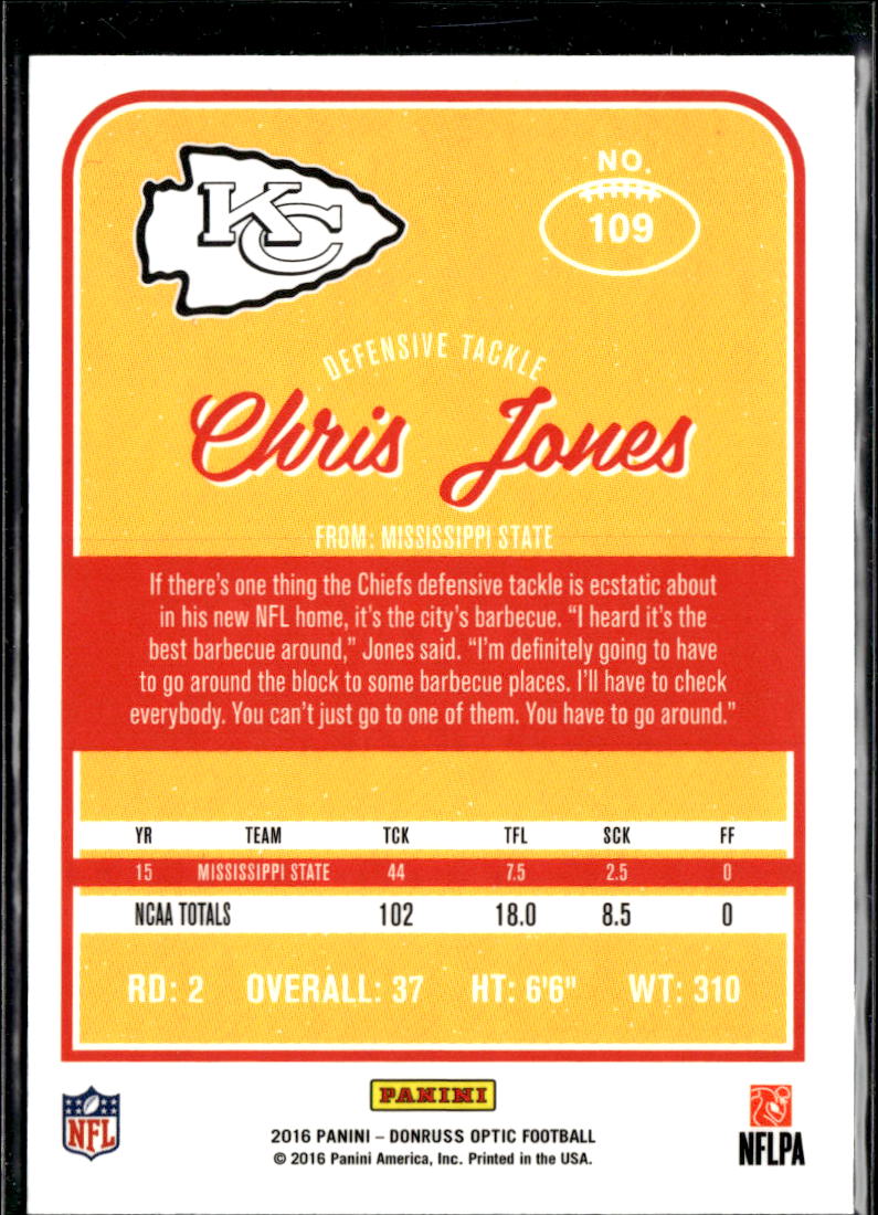 Chris Jones 2016 Optic Red Yellow Prizm Rookie RC Kansas City Chiefs
