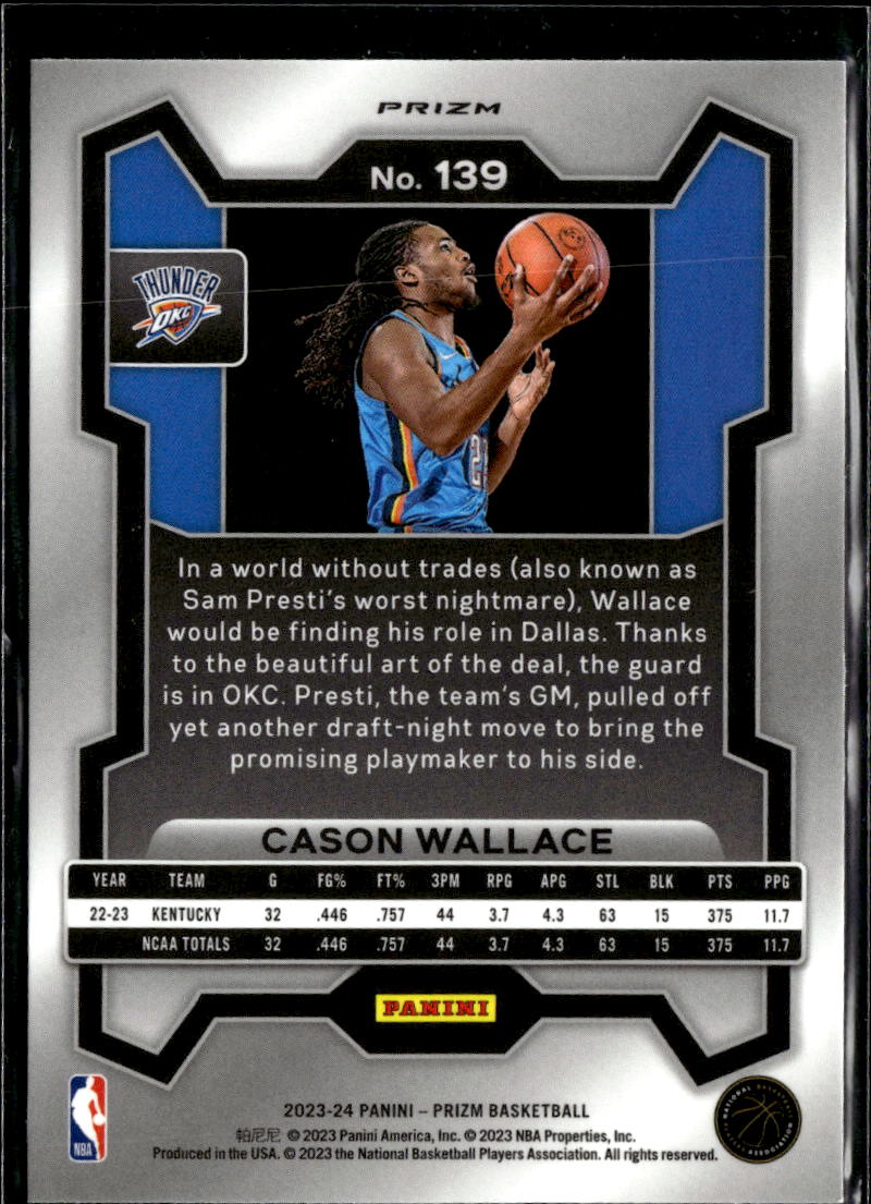 Cason Wallace 2023-24 Prizm Silver Prizm Rookie RC Oklahoma City Thunder