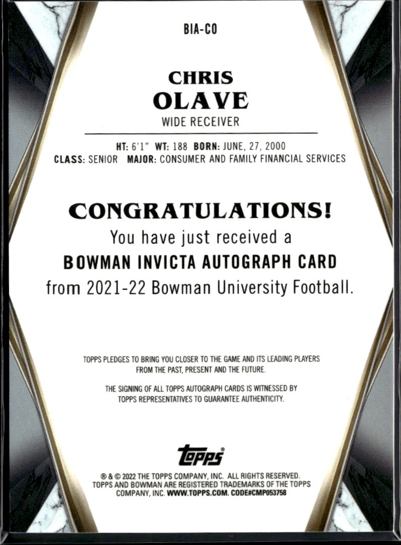 Chris Olave 2022 Bowman University Auto Autograph RC 5/99 Ohio State Saints
