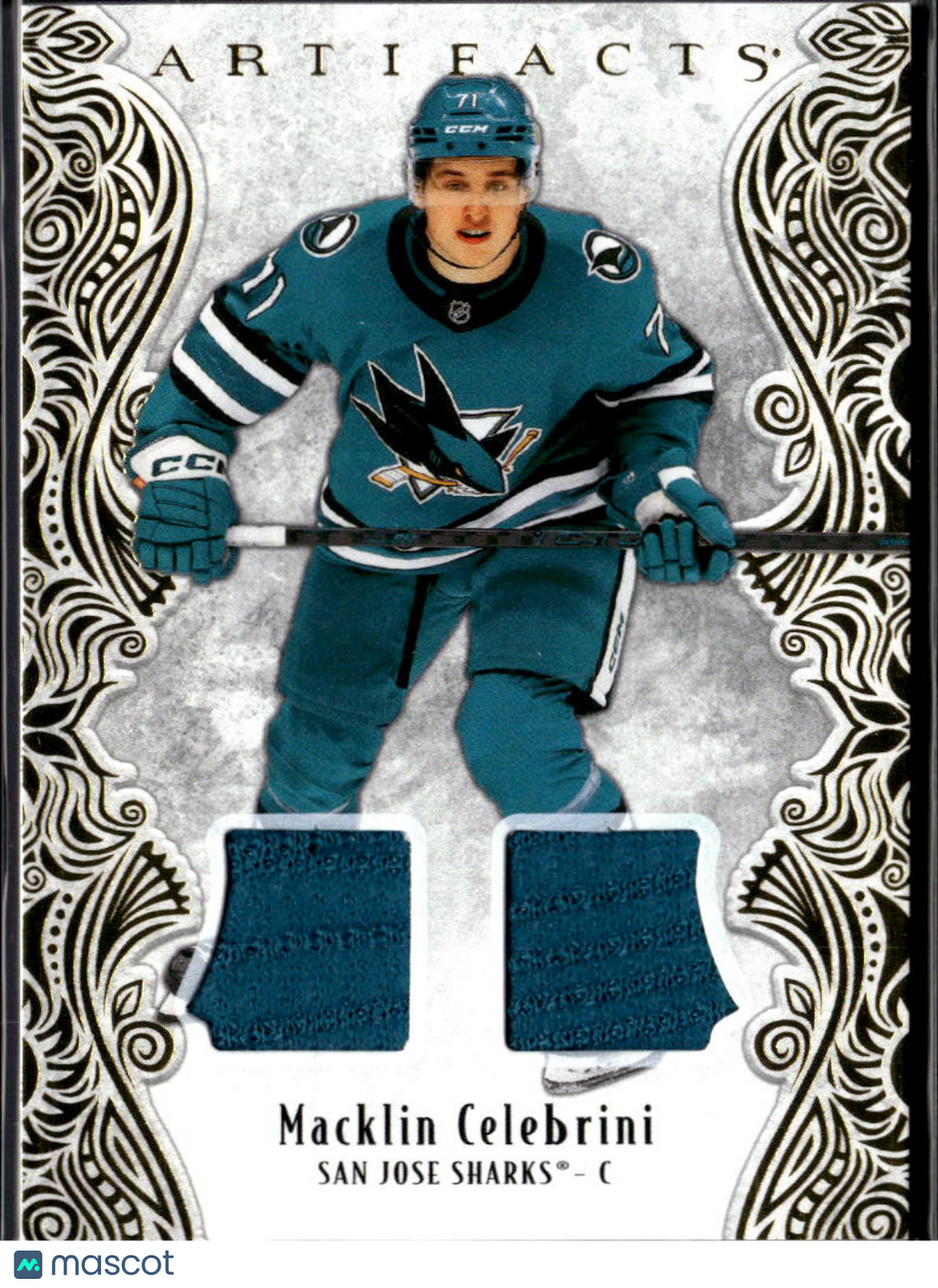 Macklin Celebrini 2025 Upper Deck Artifacts Dual Jersey Patch 170/299 Sharks