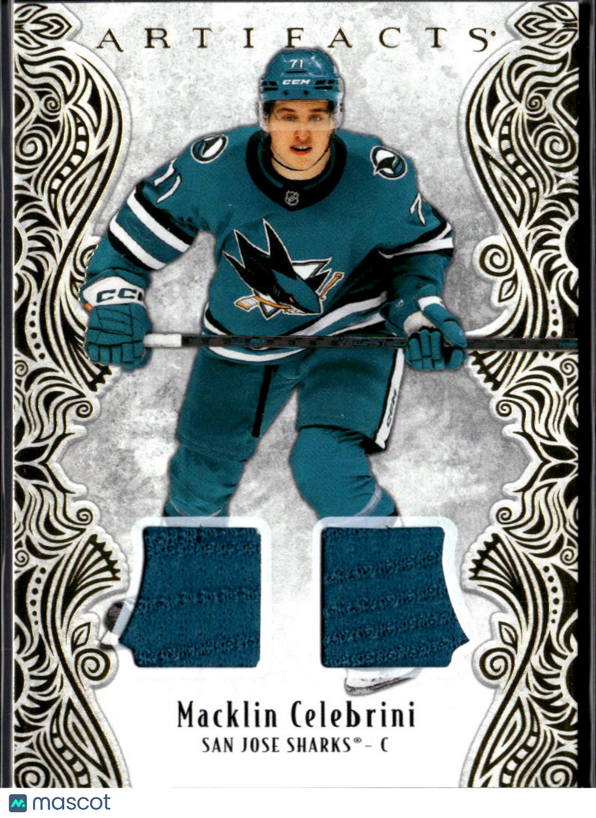 Macklin Celebrini 2025 Upper Deck Artifacts Dual Jersey Patch 170/299 Sharks