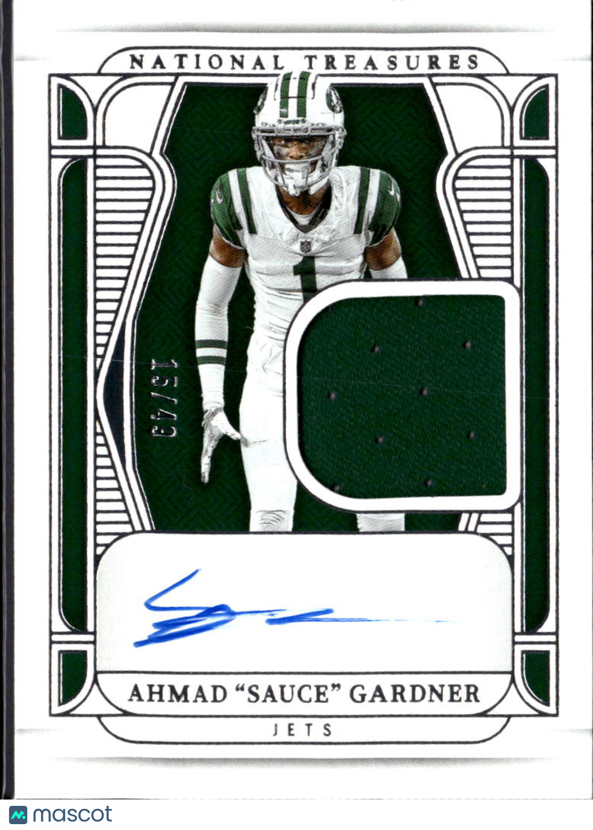 Ahmad "Sauce" Gardner 2024 National Treasures Auto Autograph Patch 15/49 Jets