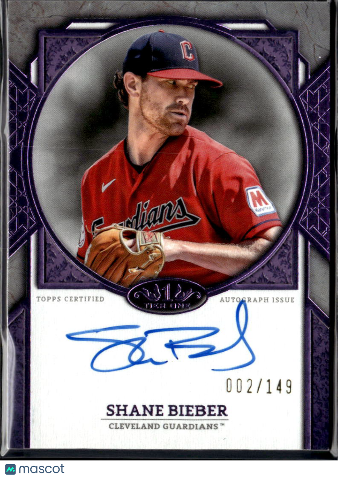Shane Bieber 2024 Topps Tier One Auto Autograph 2/149 Cleveland Guardians