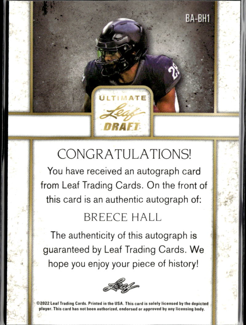 Breece Hall 2022 Leaf Ultimate Draft Auto Autograph Rookie RC New York Jets