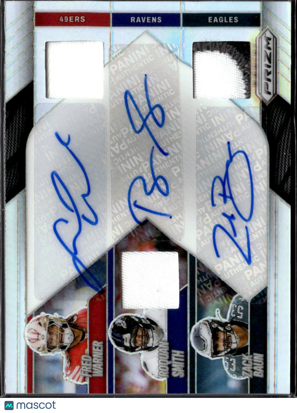 Roquan Smith Zack Baun Fred Warner 2025 Prizm Triple Auto Autograph Patch 54/99