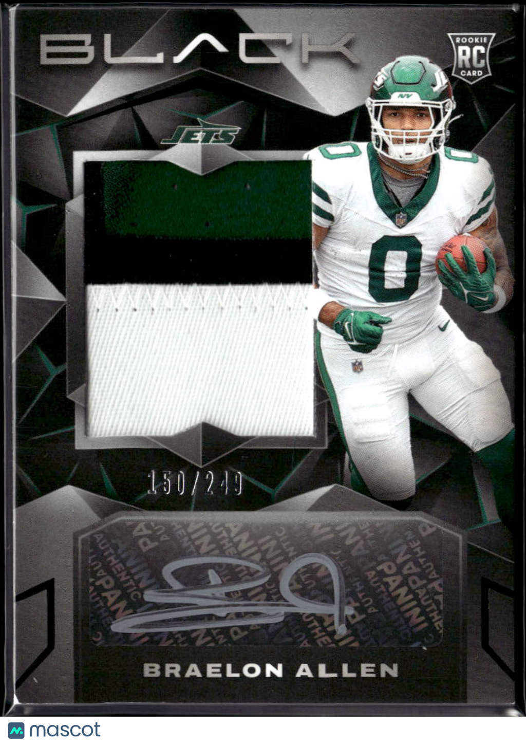 Braelon Allen 2024 Panini Black Auto Autograph Patch RC 150/249 New York Jets