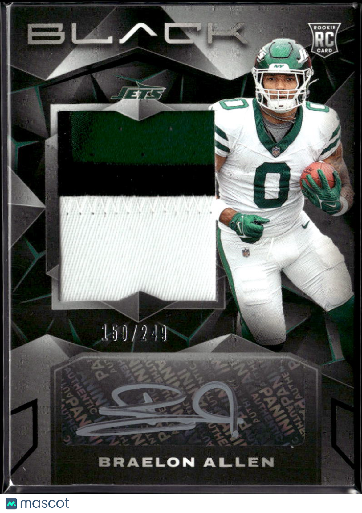 Braelon Allen 2024 Panini Black Auto Autograph Patch RC 150/249 New York Jets