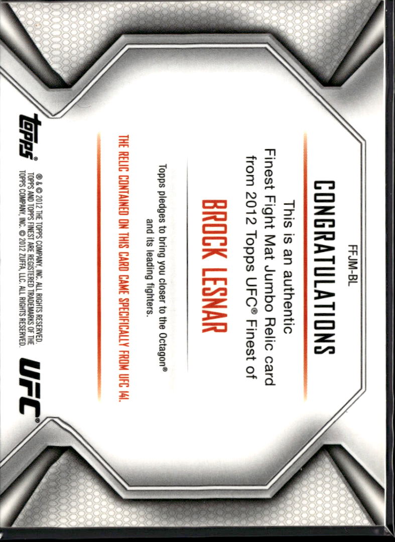 Brock Lesnar 2012 Topps UFC Finest Fight Mat Jumbo Patch Memorabilia