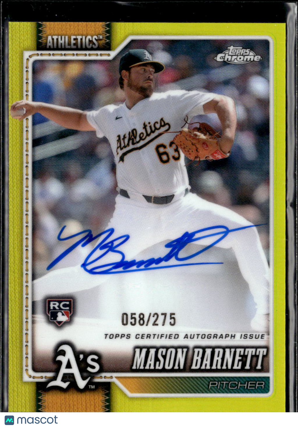 Mason Barnett 2026 Topps Chrome Auto Autograph RC 58/275 Oakland Athletics