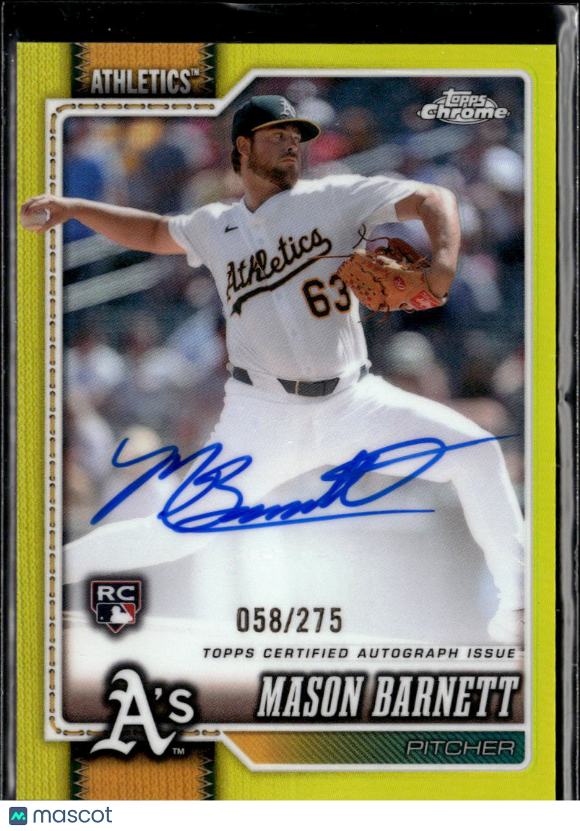 Mason Barnett 2026 Topps Chrome Auto Autograph RC 58/275 Oakland Athletics