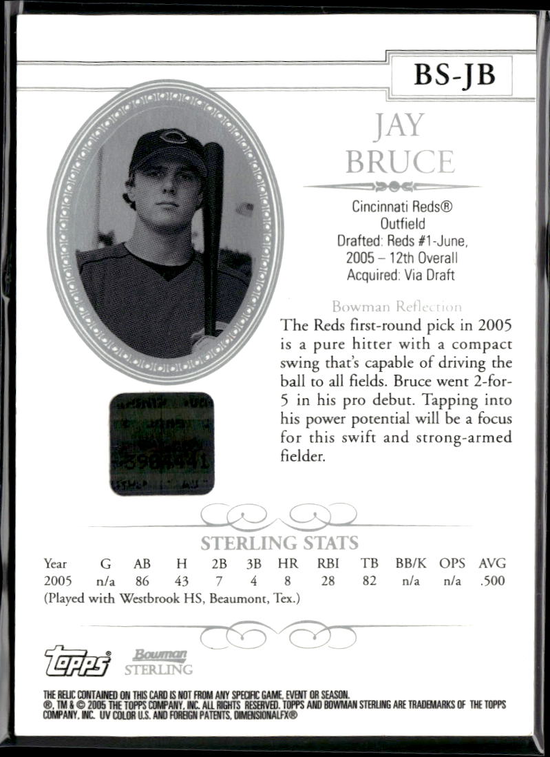 Jay Bruce 2005 Bowman Sterling Auto Autograph Jersey Cincinnati Reds