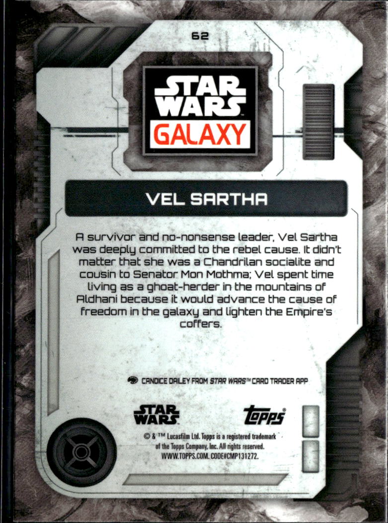 Vel Sartha 2026 Topps Star Wars Galaxy Mini Diamond Refractor #62
