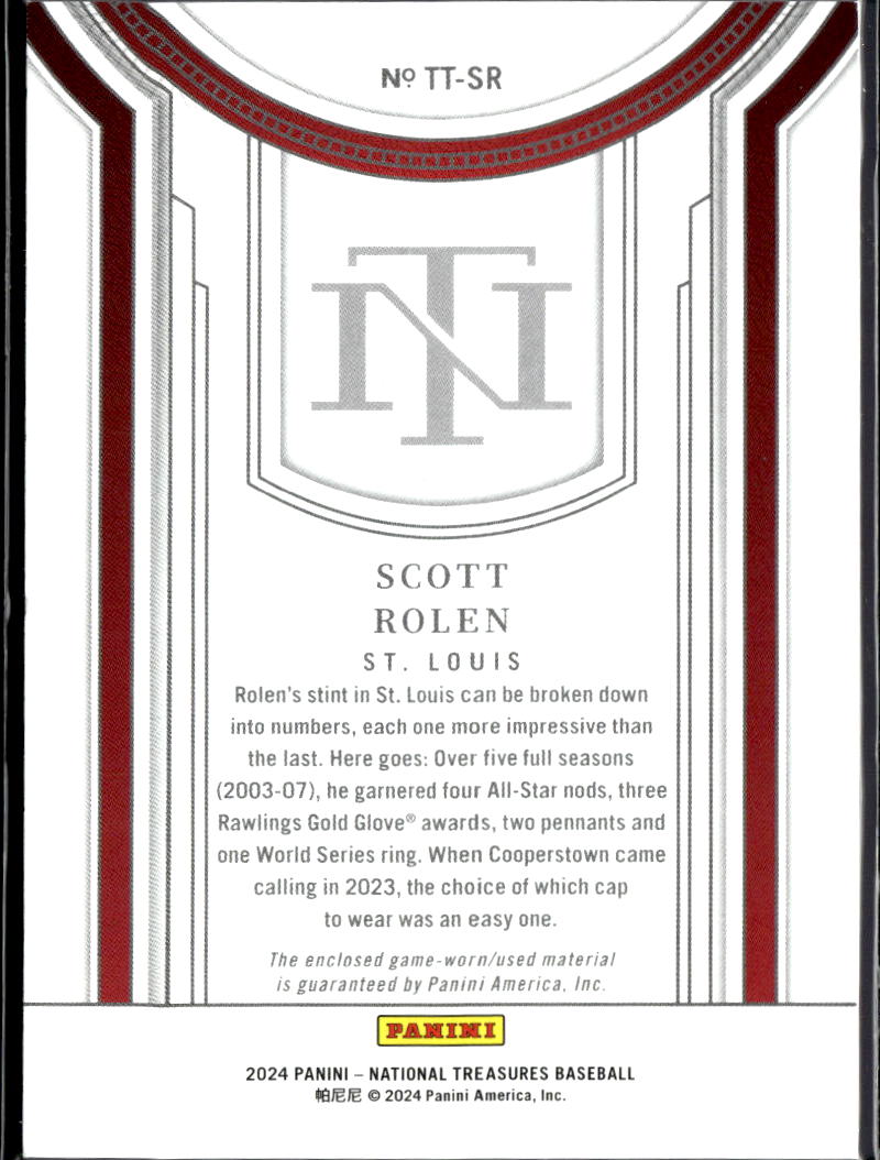 Scott Rolen 2024 National Treasures Game Worn Jersey Patch 82/99 Stl Cardinals