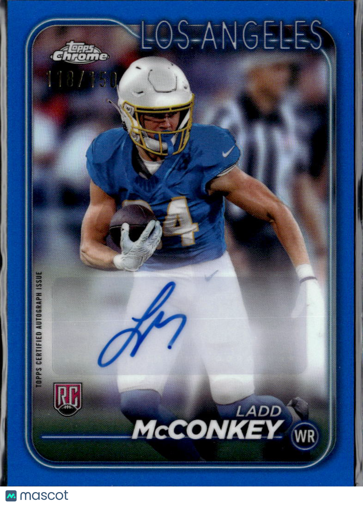 Ladd McConkey 2024 Topps Chrome Auto Autograph Blue RC 118/150 LA Chargers