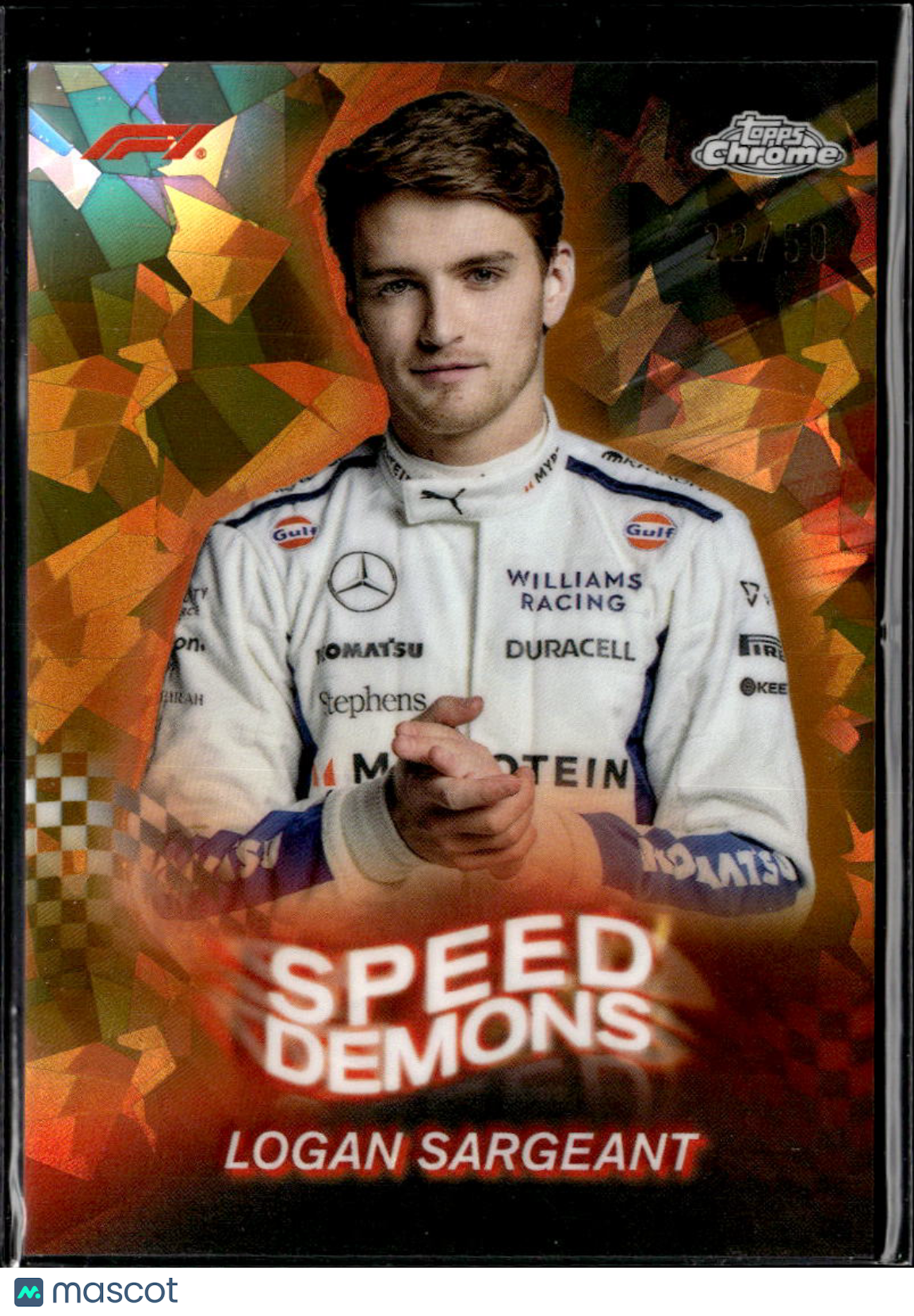 Logan Sargeant 2024 Topps Chrome Sapphire GOLD Formula 1 Speed Demons 22/50