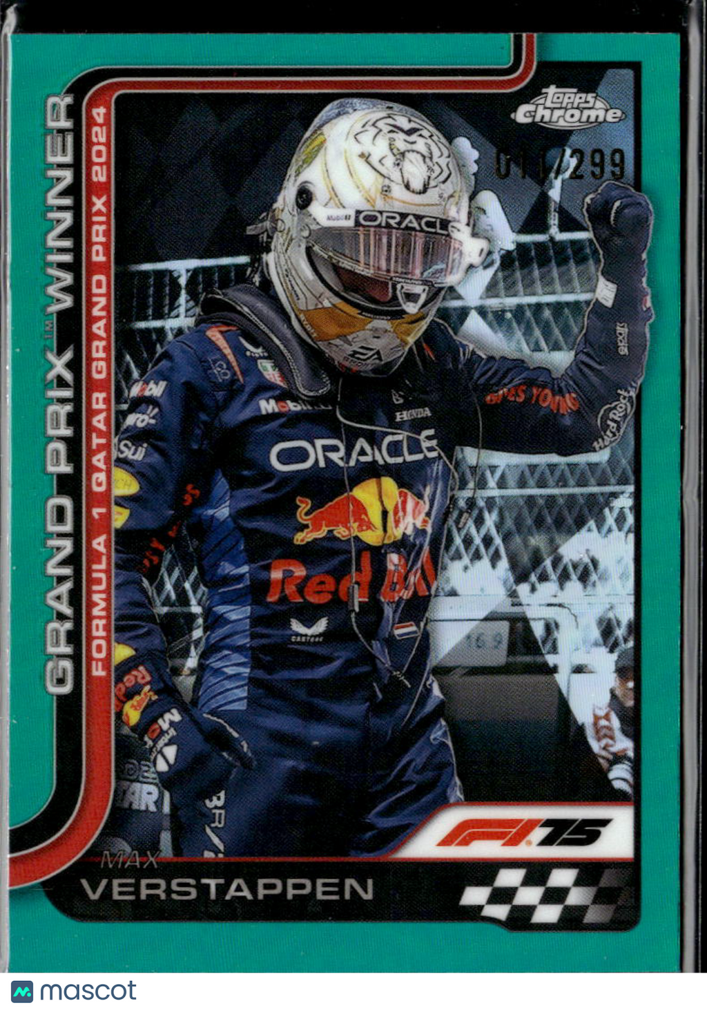 Max Verstappen 2025 Topps Chrome Formula 1 Teal Refractor 11/299 Red Bull Racing