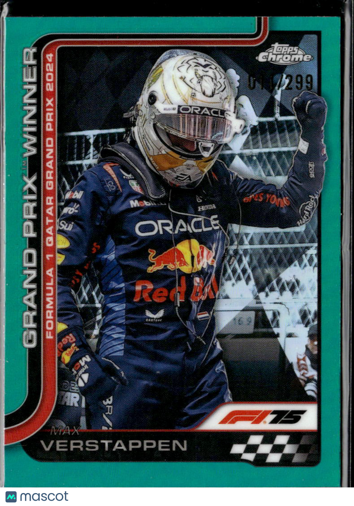 Max Verstappen 2025 Topps Chrome Formula 1 Teal Refractor 11/299 Red Bull Racing