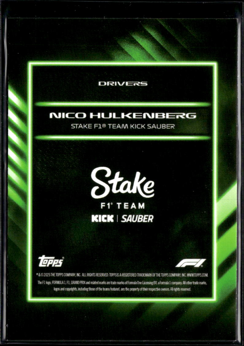 Nico Hulkenberg 2025 Topps Lights Out Green 48/75 Stake F1 Team Kick Sauber
