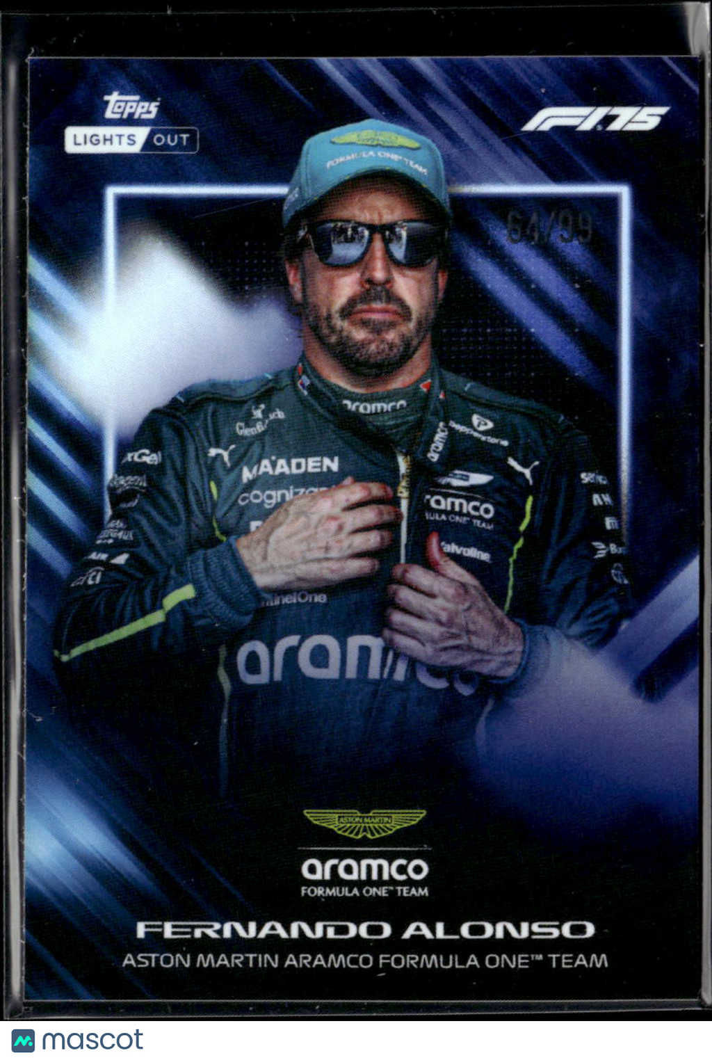 Fernando Alonso 2025 Topps Lights Out 64/99 Aston Martin Aramco Formula One