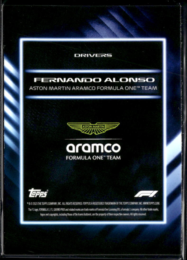 Fernando Alonso 2025 Topps Lights Out 64/99 Aston Martin Aramco Formula One