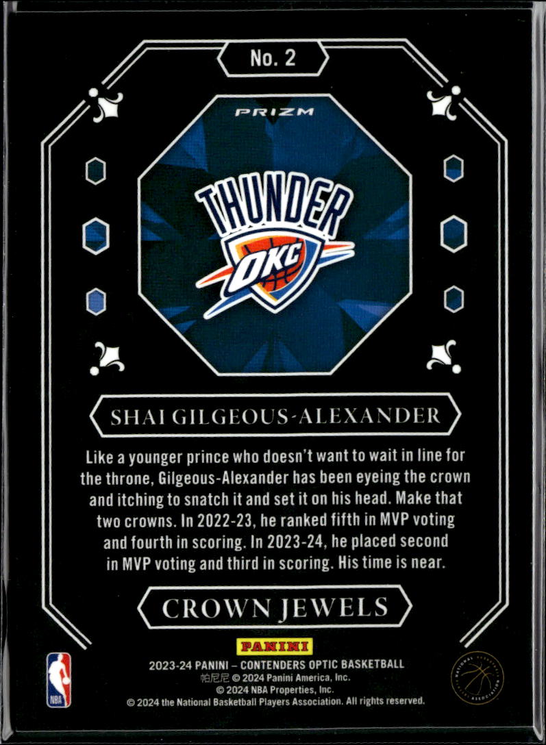 Shai Gilgeous-Alexander 2023-24 Contenders Optic Crown Jewels CASE HIT Thunder