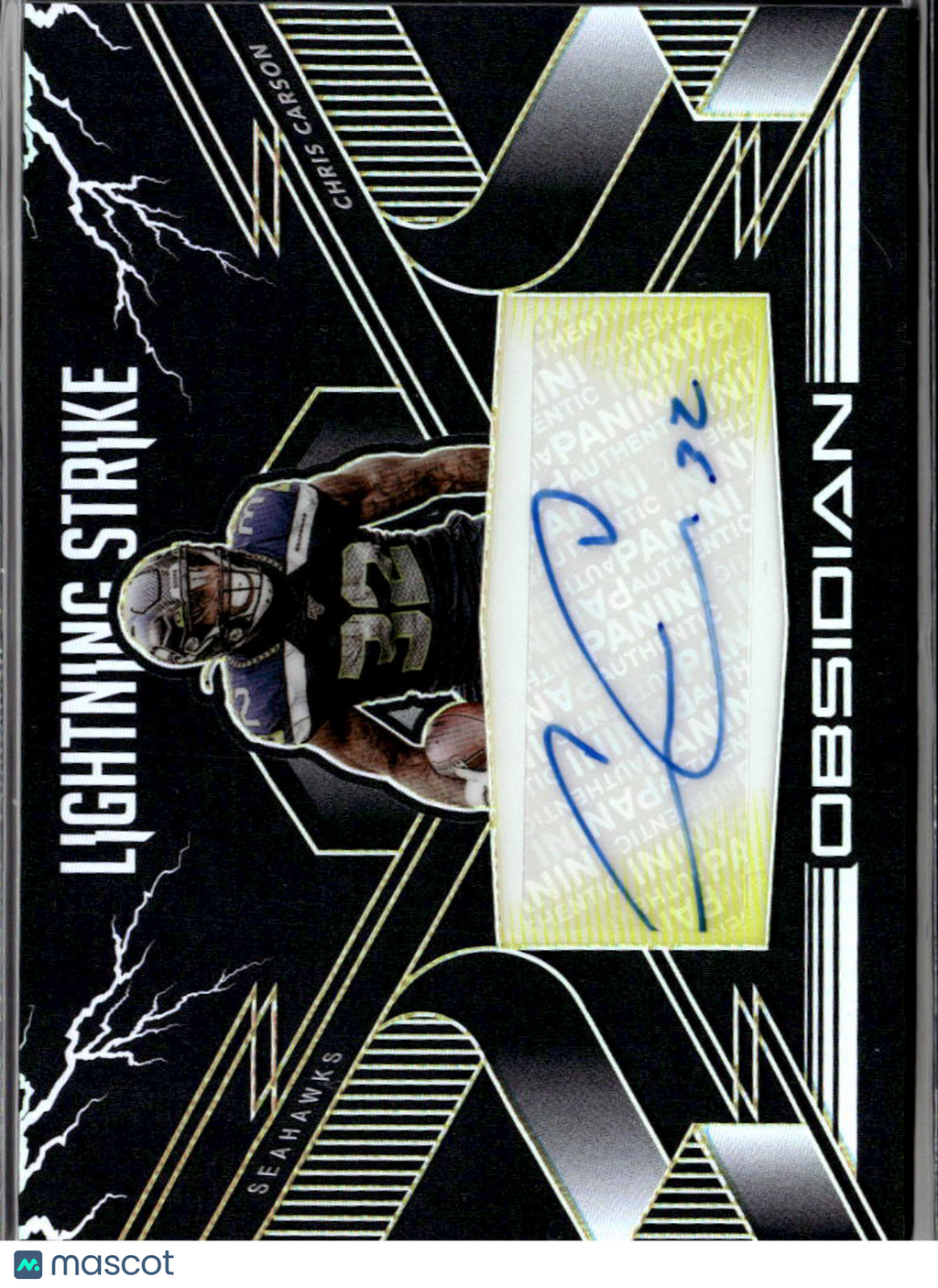 Chris Carson 2020 Obsidian Lightning Strike Auto Autograph /25 Seattle Seahawks