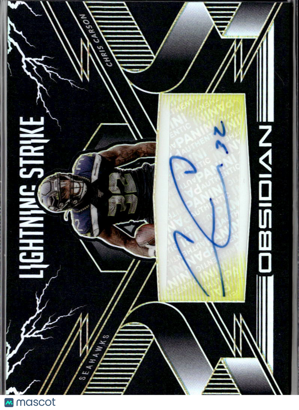Chris Carson 2020 Obsidian Lightning Strike Auto Autograph /25 Seattle Seahawks