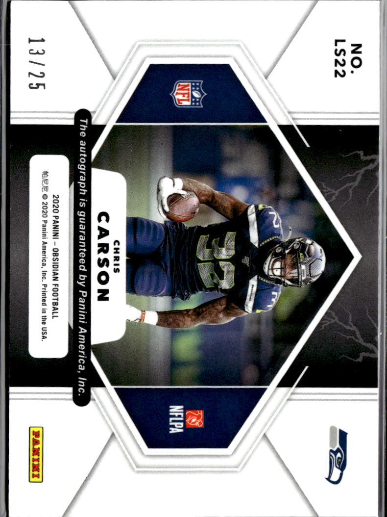 Chris Carson 2020 Obsidian Lightning Strike Auto Autograph /25 Seattle Seahawks